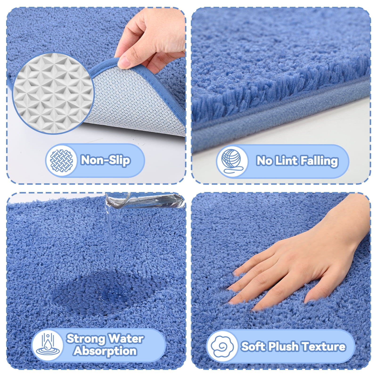FRAMICS 15-Piece Ombre Blue Shower Curtain Sets with Rugs, Waterproof Fabric Striped Gradient Bathroom Sets, 72" x 72"