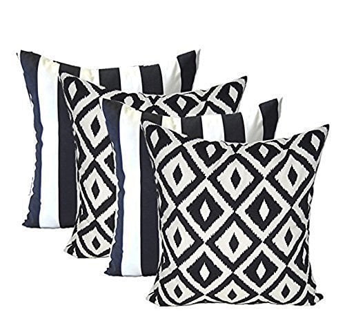 Outdoor Black White Stripe w/ Hot Pink Cording Throw Pillows Set of 2-20" In 