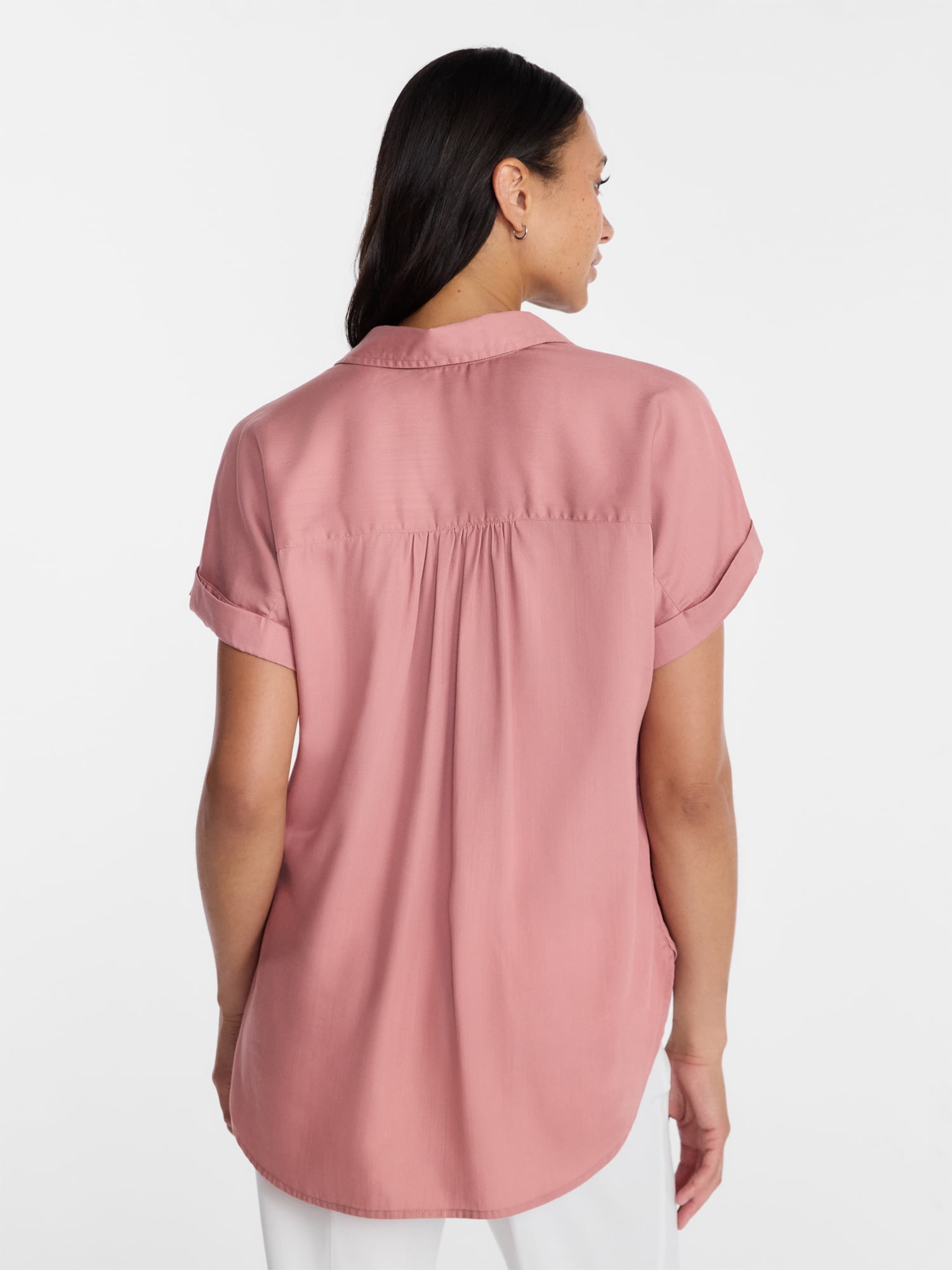 Time and Tru Women's Chambray Camp Shirt with Short Sleeves, Sizes XS-XXXL