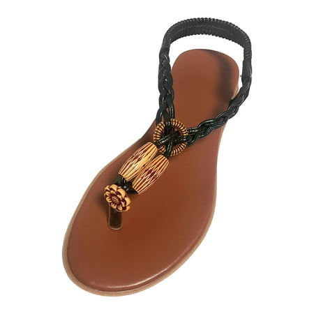 

CAICJ98 Women Shoes Women s Flip Flops Comfortable Flats Sandals for Women Gladiator Bohemian Beaded Summer Shoes Outdoor Beach Clip Toe Sandal Black