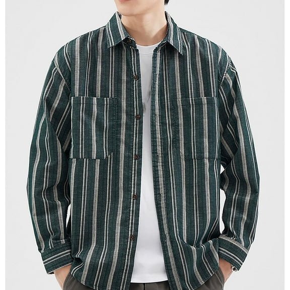 Handshe Men's Long Sleeve Shirt, Retro Checkered Button-Down Collar Button Pocket Shirt for Casual Daily Wear Camping Hiking,Plus Size