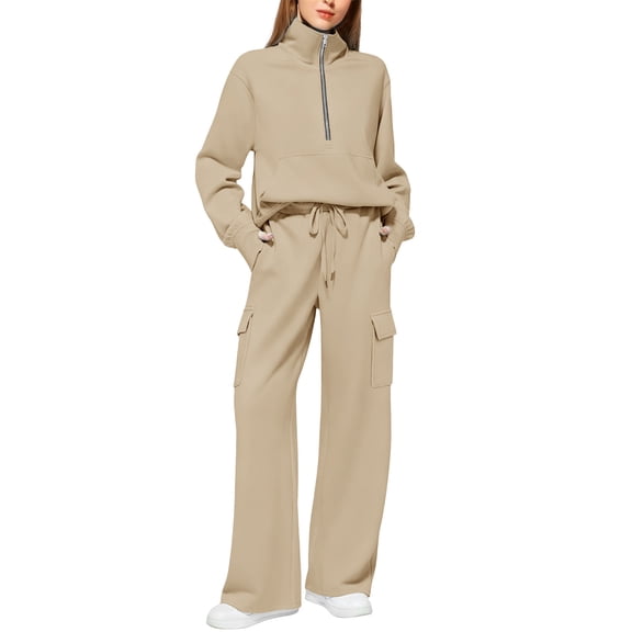 Women 2 Piece Outfits Sweatsuit Set Activewear Workout Fall Oversized Half Zip Sweatshirt Sweatpant Lounge Set Tracksuits