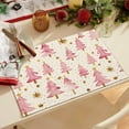 thumbnail image 3 of Christmas Placemats Set of 4, 12x18 Inch Pink Merry Christmas Trees Heat-Resistant Place Mats, Seasonal Winter Table Decors for Farmhouse Kitchen Dining Xmas Holiday Party, 3 of 6