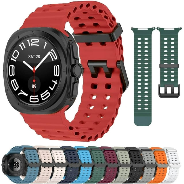 KOMI Compatible avec Samsung Galaxy Watch 7 Ultra 47mm Bracelet (2024), Bracelet Réglable en Silicone Doux et Respirant pour Samsung Galaxy Watch 7 Ultra Hommes Femmes Rouge