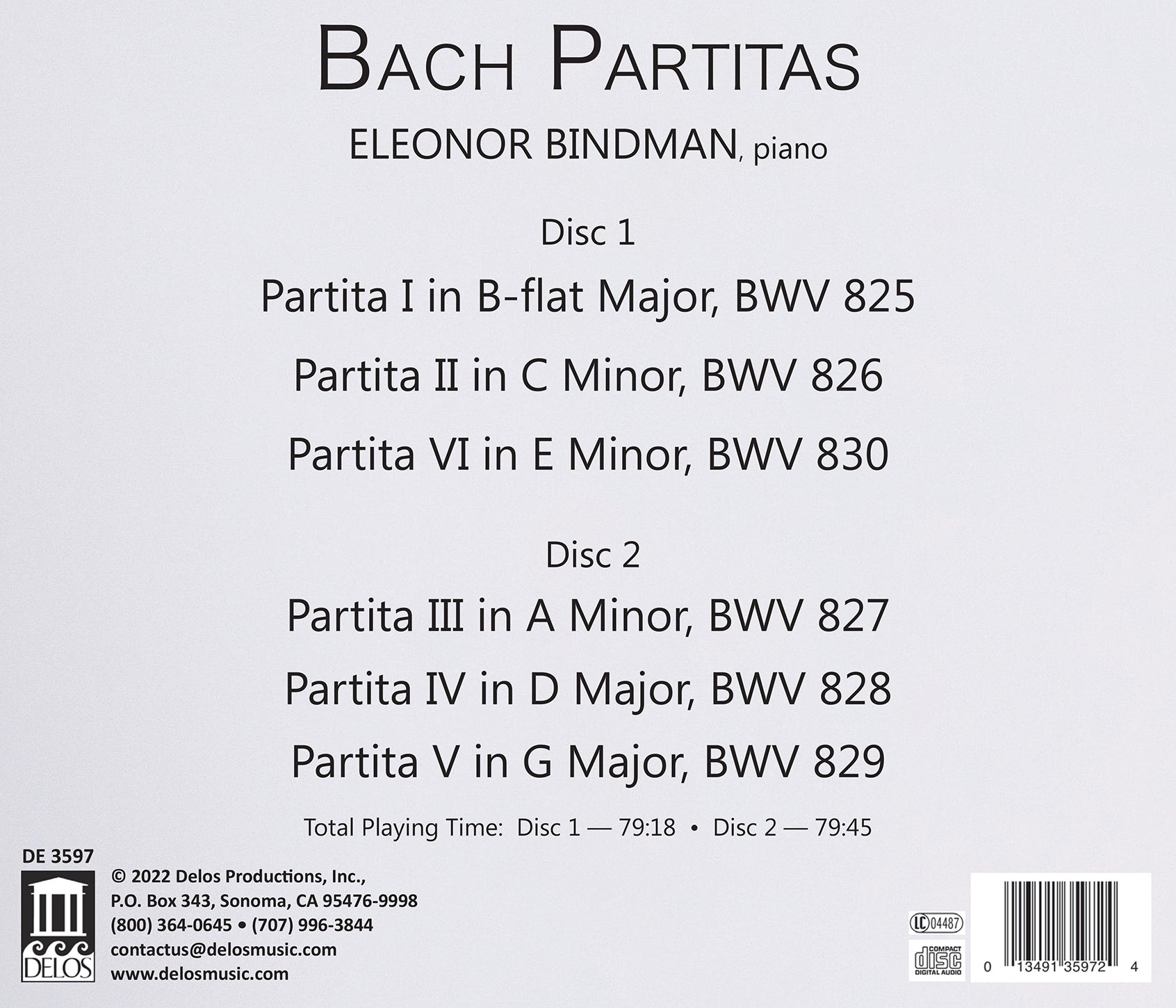 Eleonor Bindman - Partitas - Music & Performance - CD
