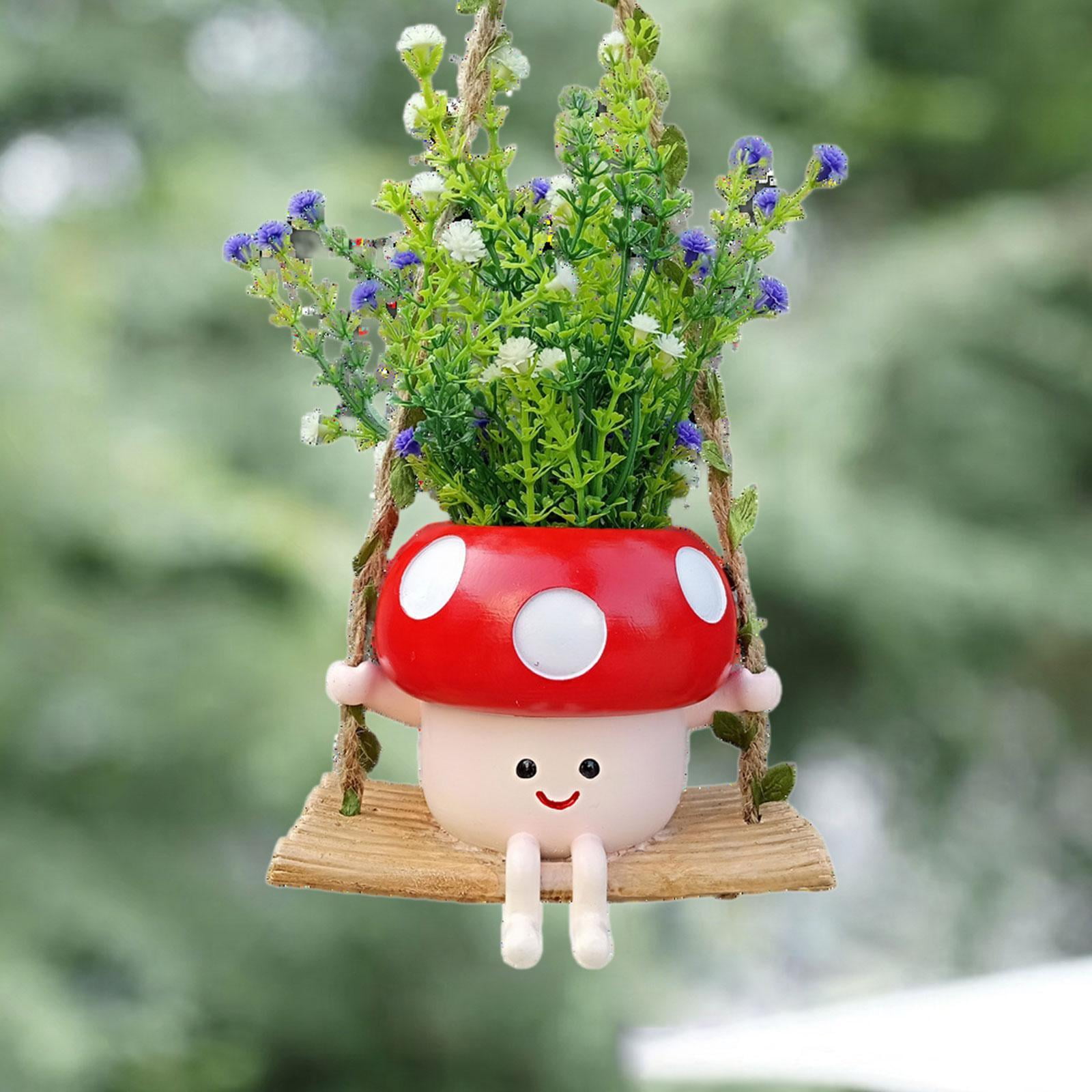 Fzaqwen Hanging Resin Flower Head Planter Smile Face Flower Pot for Desk Patio Home Red