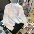 thumbnail image 3 of Chaqueta de suéter suave y encerada nueva de primavera y otoño para mujer, cárdigan de punto teñido en segmentos suaves y dulces de estilo coreano con lazo tridimensional, 3 of 5