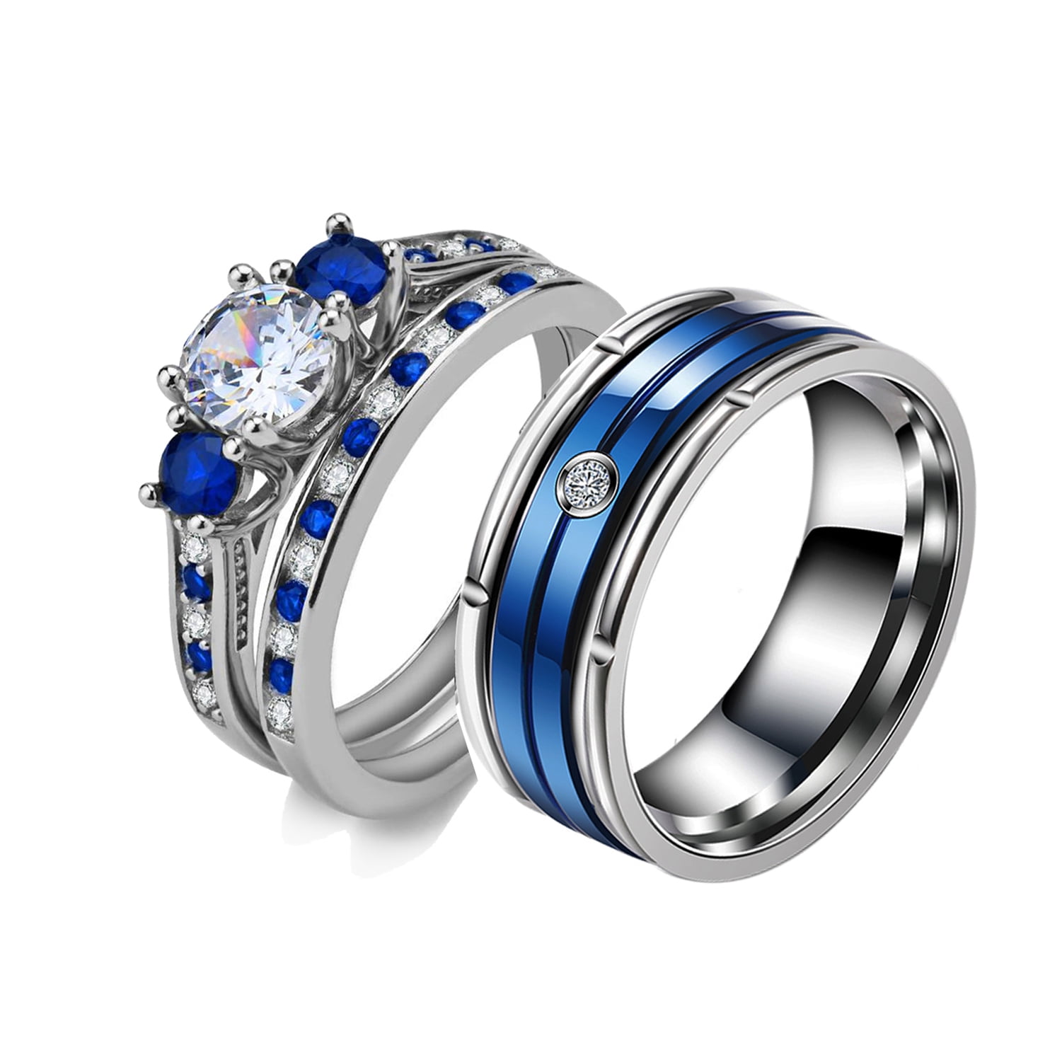 Adjustable size Wedding Ring Sets His And Hers Couples Women Diamond