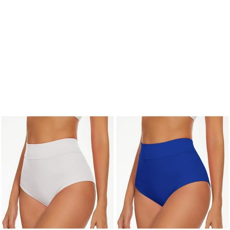 Wijhcboe 2 Pack Women High Waist Yoga Booty Shorts V Back Bikini Bottoms Swim Briefs Beach Shorts Ruched Bottom High Cut Swim Bottom Full Coverage Swimsuit Bottom Sports Yoga Shorts Womens Swim Pant