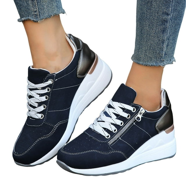 Espadrilles à Talons Compensés pour Femmes, Mode, Décontractées, à Fermeture Éclair, à Lacets, Rehaussantes, Automne, en Toile, à Talons, pour la Marche
