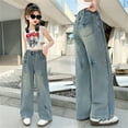 thumbnail image 2 of SGMVNU Girls Fashion Cute Pants Elastic Waist Wide Leg Jeans Casual Pants with Pockets Casual Pants for Girl 12-13 Years z51015C-Blue, 2 of 5