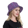 thumbnail image 4 of Yiaed Skull Blue Flower Print Reflective Stripe Bucket Hat Unisex Funny Outdoor Fisherman Cap Beach Sun Hat, 4 of 5