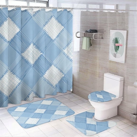 Bathroom Shower Curtain Sets with Rugs, Mint Green Fern Leaf Pattern Printed on Bathroom Curtain Sets with Rugs, Ideal for Apartment RV College Dorm, 72 x 72 inches
