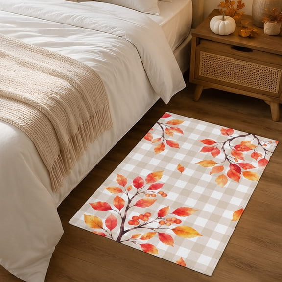 2x3ft Rectangle Rug,Fall Maple Leaf Thanksgiving Washable Area Rugs Non-Slip Accent Rug Vintage Khaki Palid Soft Circle Carpet for Living Room Bedroom Home Office Decor