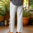 thumbnail image 5 of Women's Cotton Side Lace‑Up Split‑Hem Pants High‑Waist Elastic Waist Casual Long Trousers with Side Pockets White XL(XL), 5 of 6