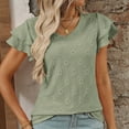 thumbnail image 5 of YHAJDS Women Tops Short Sleeve V Neck Solid Color Blouse with Cutout Detail and Double Sleeve Casual Top, 5 of 5