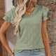 thumbnail image 4 of Camiseta de Manga Corta de Verano para las Mujeres de Moda de Color Sólido con Cuello en V, Top Casual de Poliéster, Lavado de Manos, 4 of 7