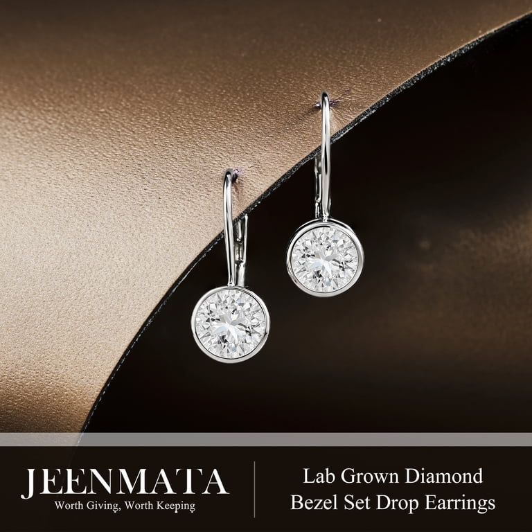JeenMata 0.50 Carat Lab Grown Diamond Bezel Leverback Earrings photo 2