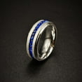 thumbnail image 2 of 8mm Titanium Steel Mens Ring Men Wedding Band Blue AAA CZ Man Ring, 2 of 6