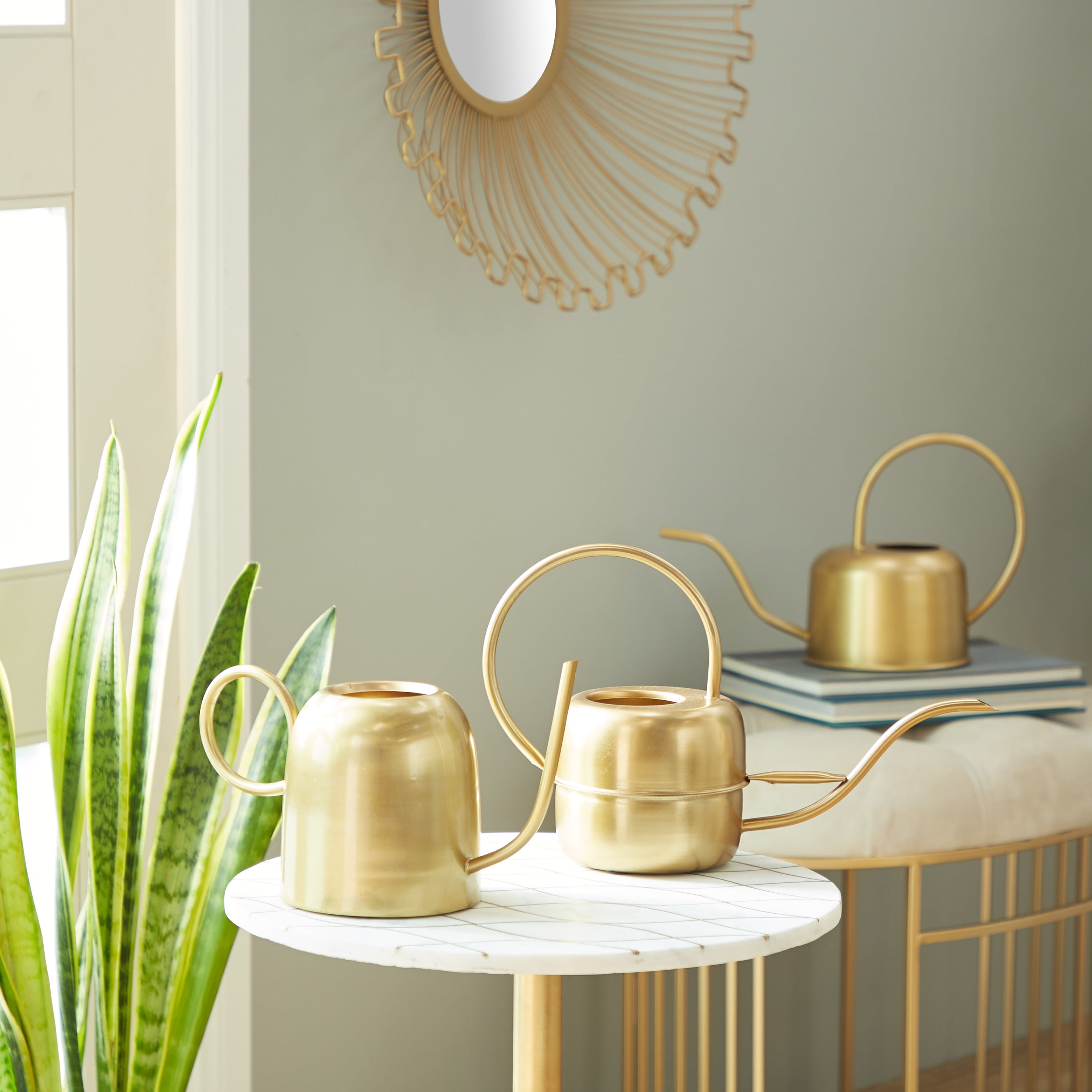 DecMode 7", 8", 9"H Indoor Outdoor Gold Metal Watering Can Planter (3 Count)