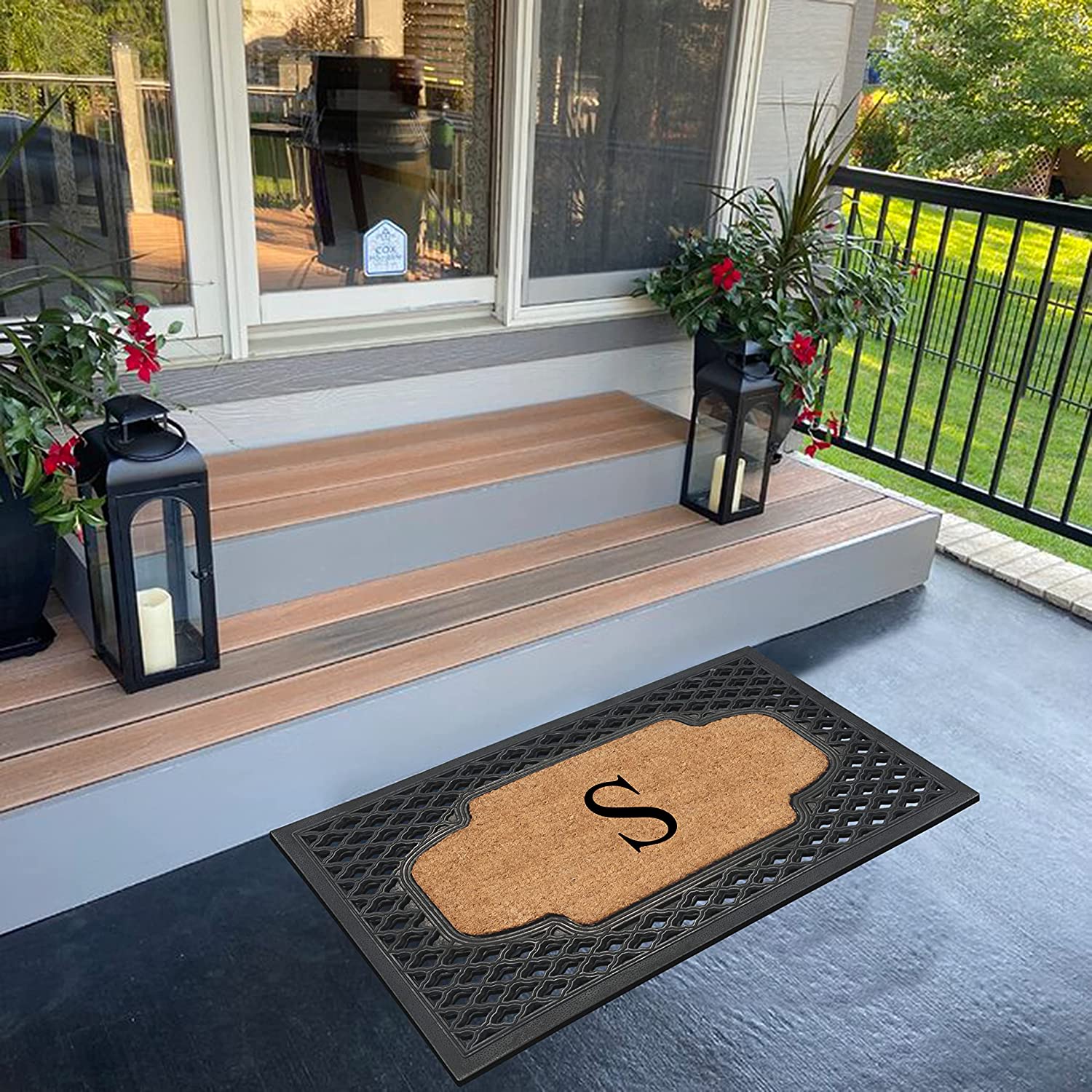 A1HC Natural Coir Monogrammed Door Mat For Front Door, 23x38, Anti-Shed Treated Durable for Outdoor Entrance, Heavy Duty, Low Profile Door Mat, Easy to Clean, Long Lasting, Front Porch Entry Rug