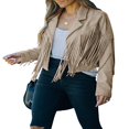 thumbnail image 1 of Veste à Franges à Manches Longues pour Femmes, Veste Motard Courte à Franges, Manteau Décontracté, 1 of 3