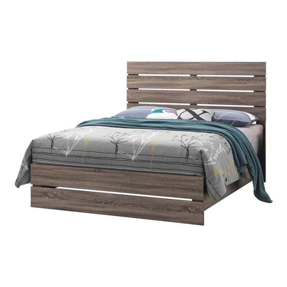 Queen Size Bed with Panel Headboard & Footboard, Brown