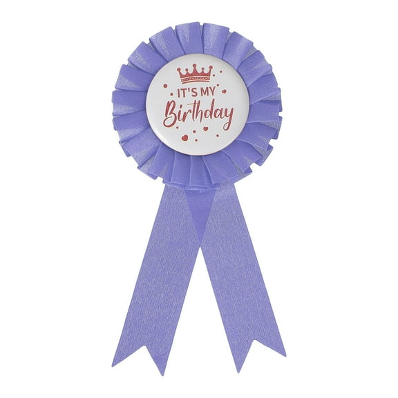 Uxcell 6" x 3" Birthday Ribbon, It's My Birthday Pin Badge Brooch for Party Decoration, White/Light Purple