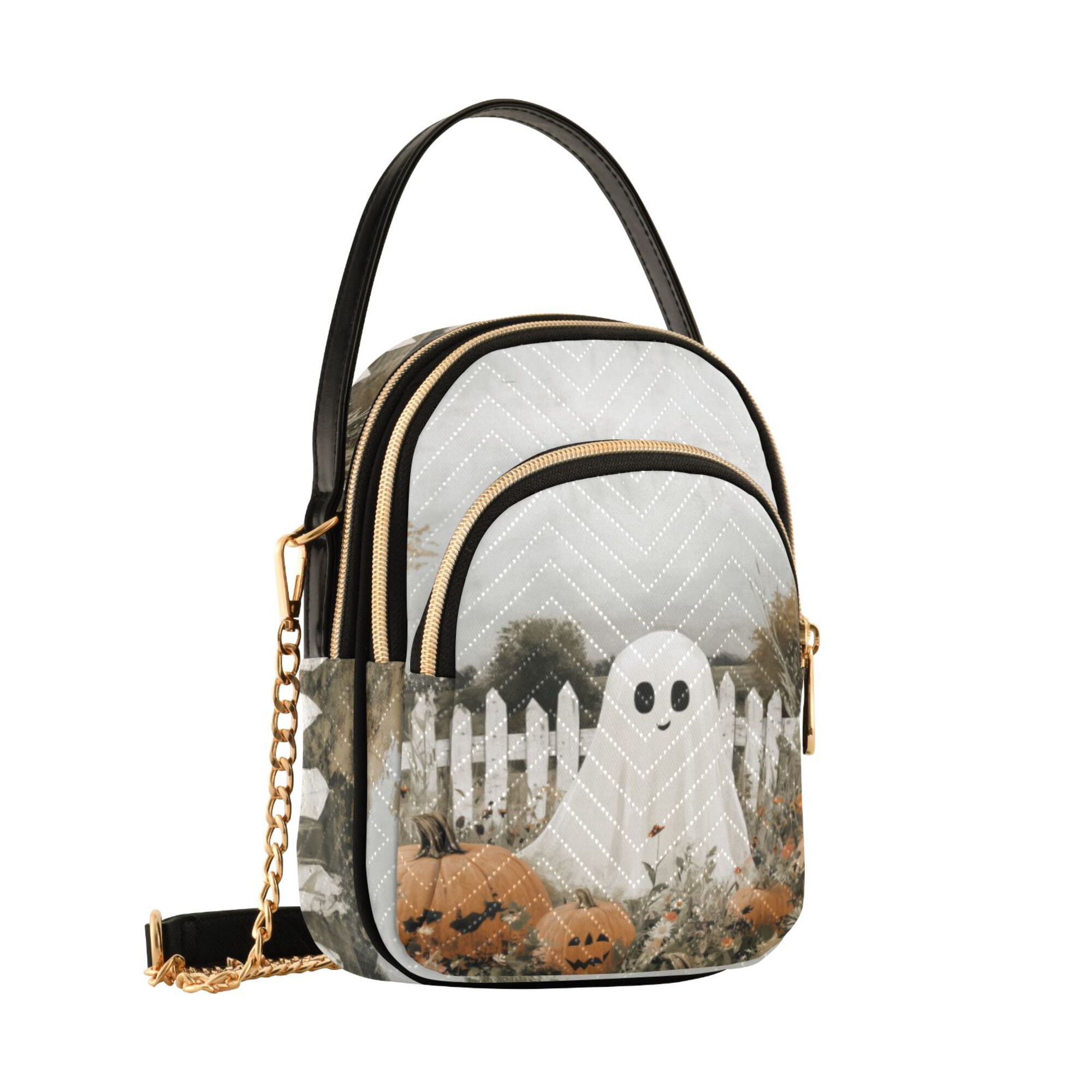 FORMRS Crossbody Bag for Women Quilted Travel Shoulder Cell Phone Purse with Chain Strap Handbag, Halloween Pumpkin Field