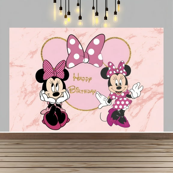 Minnie Happy Birthday Anime Cartoon Theme Backdrops Banner Birthday Party Decor Supplies(5x3ft)