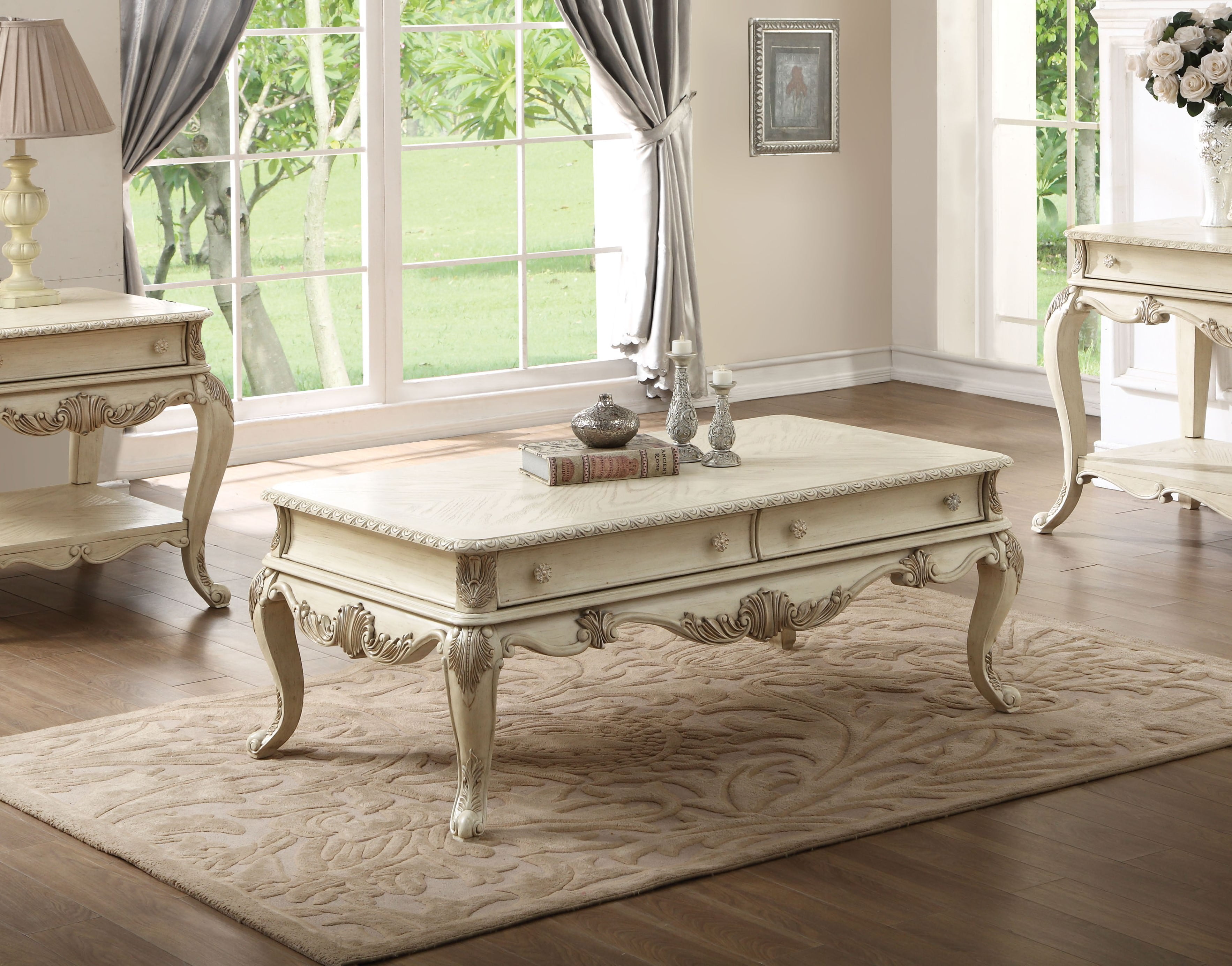 ACME Ragenardus 2-Drawer Wooden Top Storage Coffee Table in