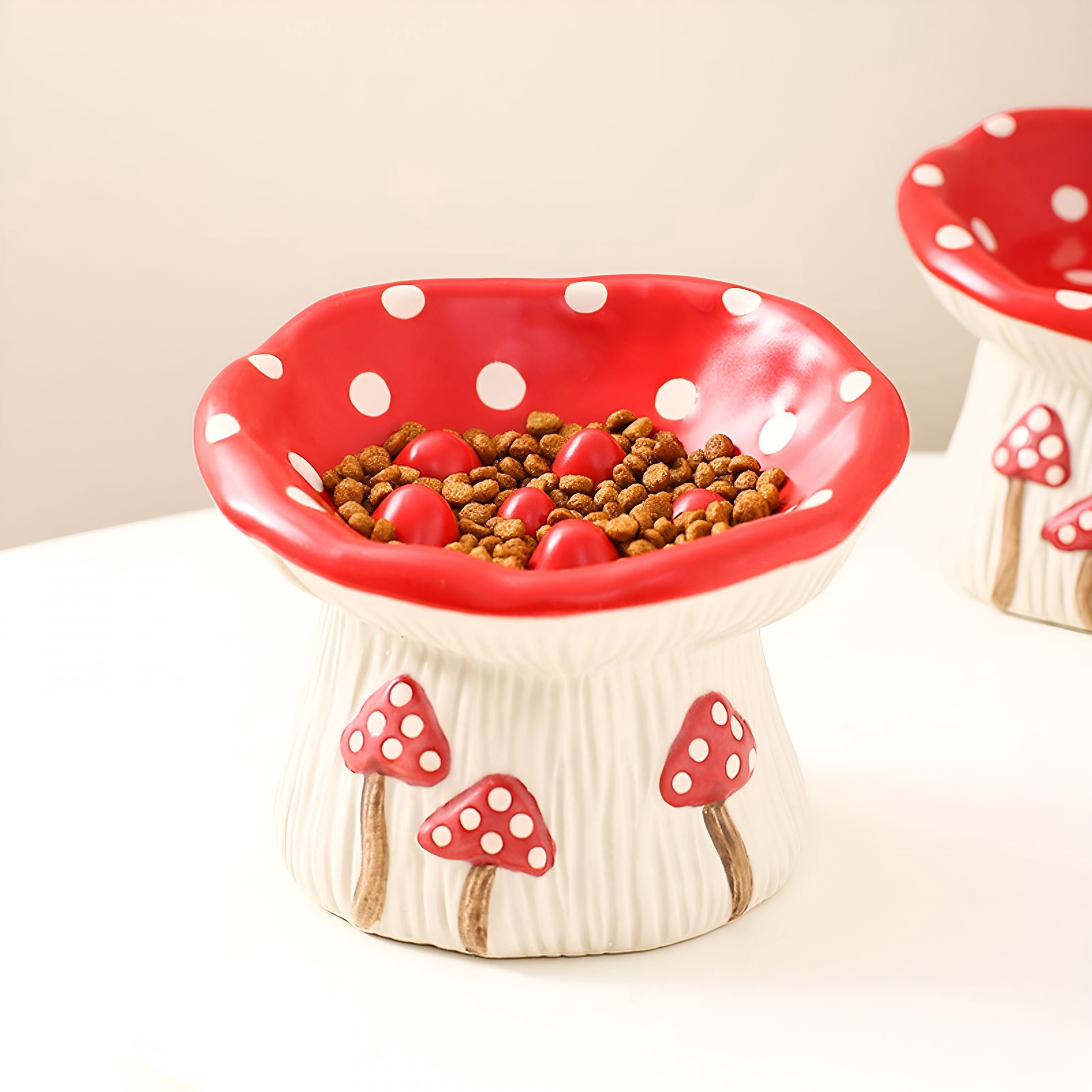 BPPEG Ceramic Cat Slow Food Dispenser Cute Shaped Raised Food Bowl Shallow Mouth Raised Cat Bowl Vomiting Whisker Fatigue Bowl Pet Supplies Pet Gifts