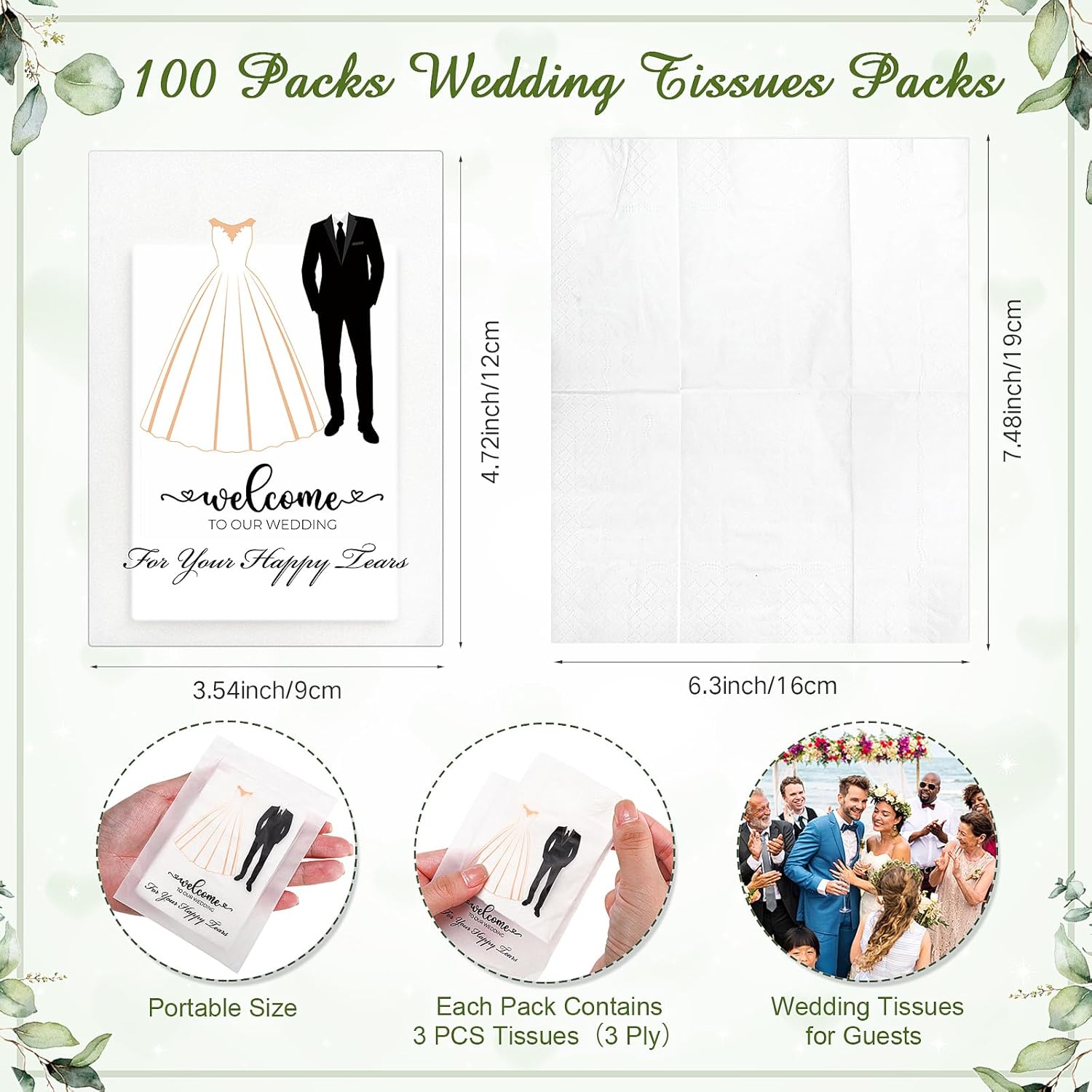 Happy Tears Tissue Packs for Wedding 1 Wood Sign 100 Pcs 3 Ply for Your Happy Tears Wedding Tissues for Hotel Guests Party Supplies