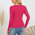 thumbnail image 5 of vigerkar Womens Long Sleeve Shirts V-Neck Rib Knit Slim Fit Tops Casual Stretch Basic Tee Going Out Top Fall Fashion (Hot Pink, L), 5 of 6