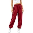 thumbnail image 2 of HomeDM Women's Sweatpants with Pockets Drawstring Elastic Waist Loose Fit Joggers Yoga Running Everyday Wear Lounge Pants Wine 2XL, 2 of 9