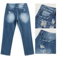 thumbnail image 2 of EMMIOL Women's Mid Waist Ripped Wide Leg Flared Jeans Plaid Patch Boyfriend Distressed Denim Pants, 2 of 6