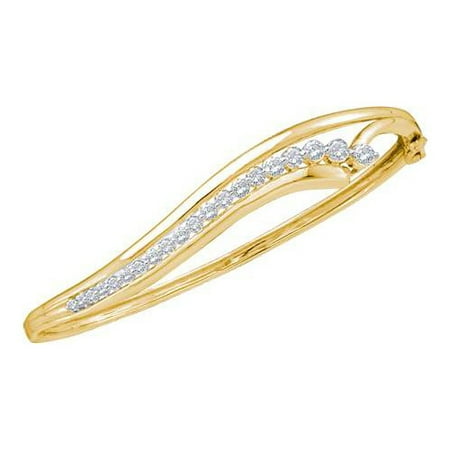 14K Yellow Gold 1.00ctw Simple Pave Diamond Ladies Swirl Cluster Journey Bangle