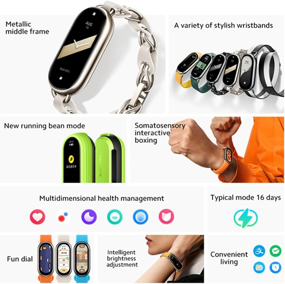Xiaomi Mi Band 8 Smart Bracelet AMOLED Screen Heart Rate Blood Oxygen  Bluetooth Sport Watch Fitness Traker Smart Watch (Global Version) 