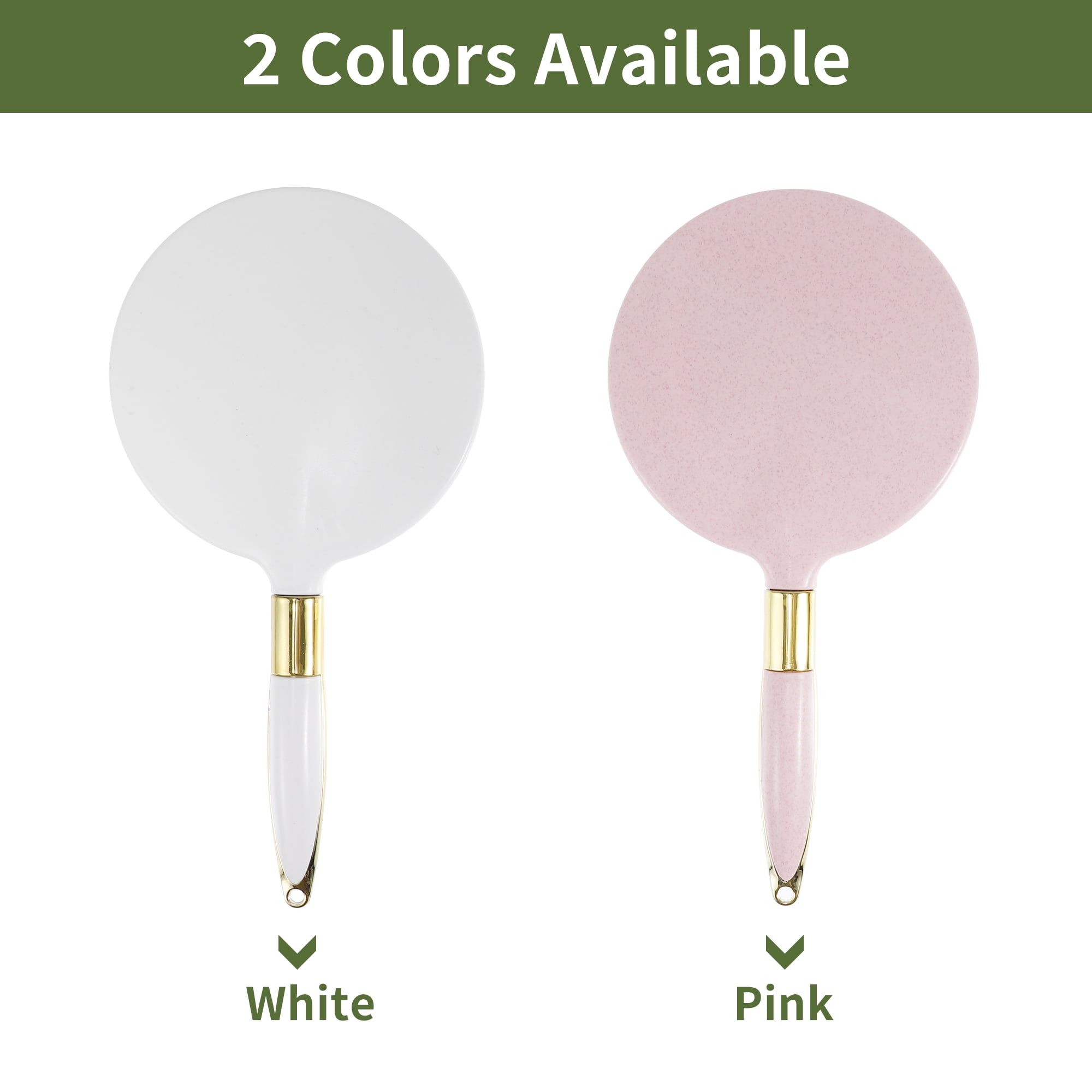 Unique Bargains Round Hand Mirror for Women Pink