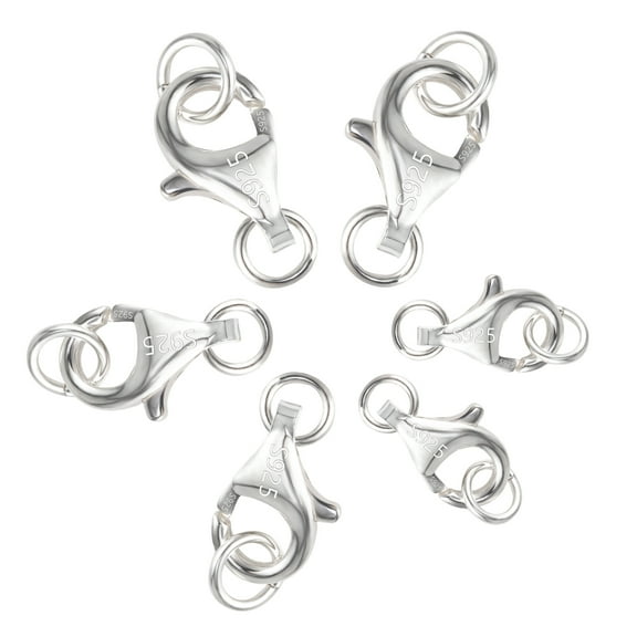 Alexcraft Lobster Claw Clasps with 2 Closed Jump Rings - 8/9/11mm Sterling Silver Lobster Clasp Bracelet Clasps and Closures Necklace Clasps for Jewelry Making 6Pcs
