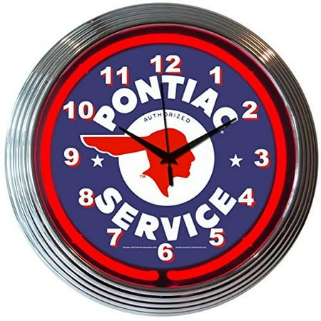 - GM Pontiac Service Genuine Electric Neon 15 Inch Wall Clock Glass Face Chrome Finish USA Warranty