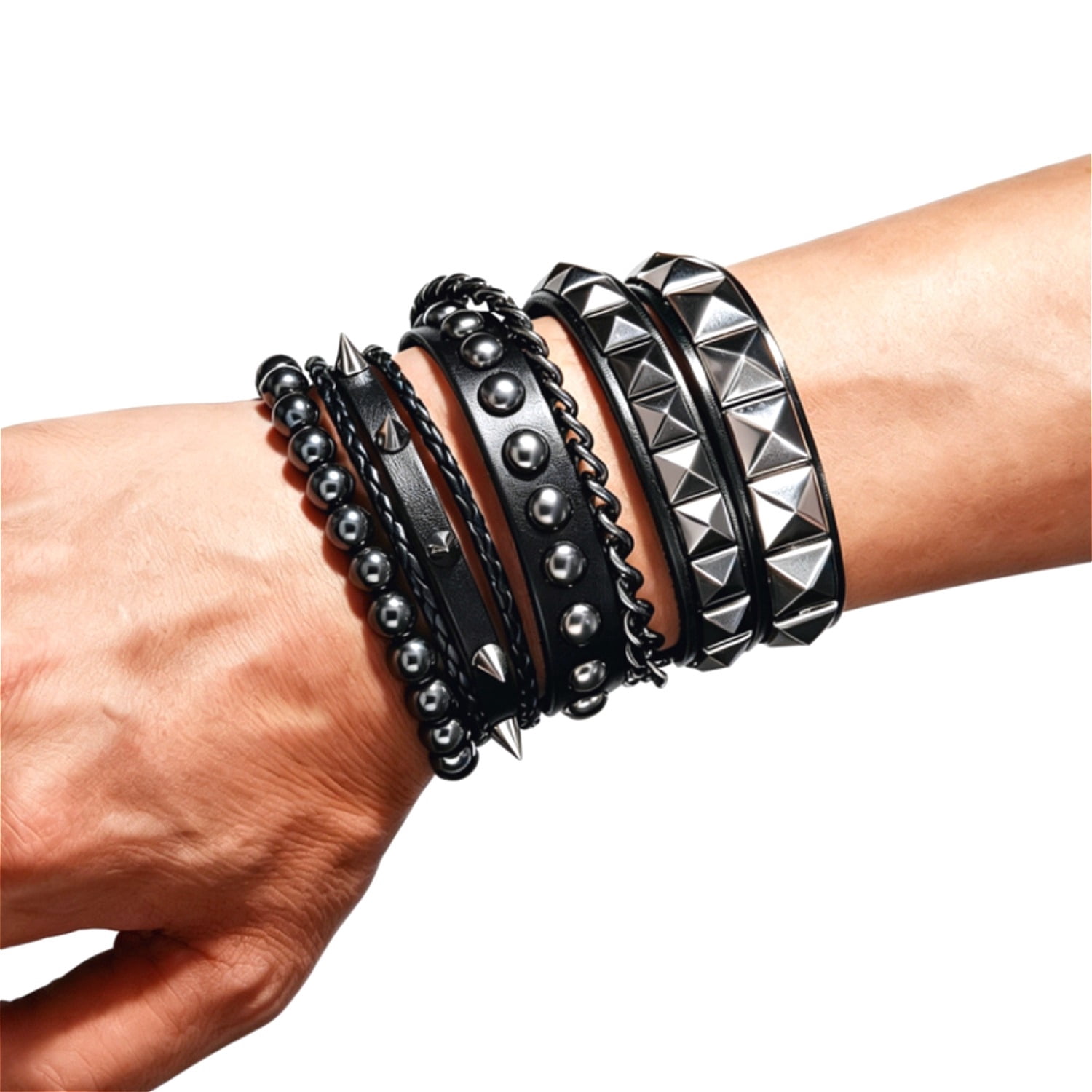 4 Pcs Punk Rock Leather Studded Bracelets for Men Women 80s Gothic