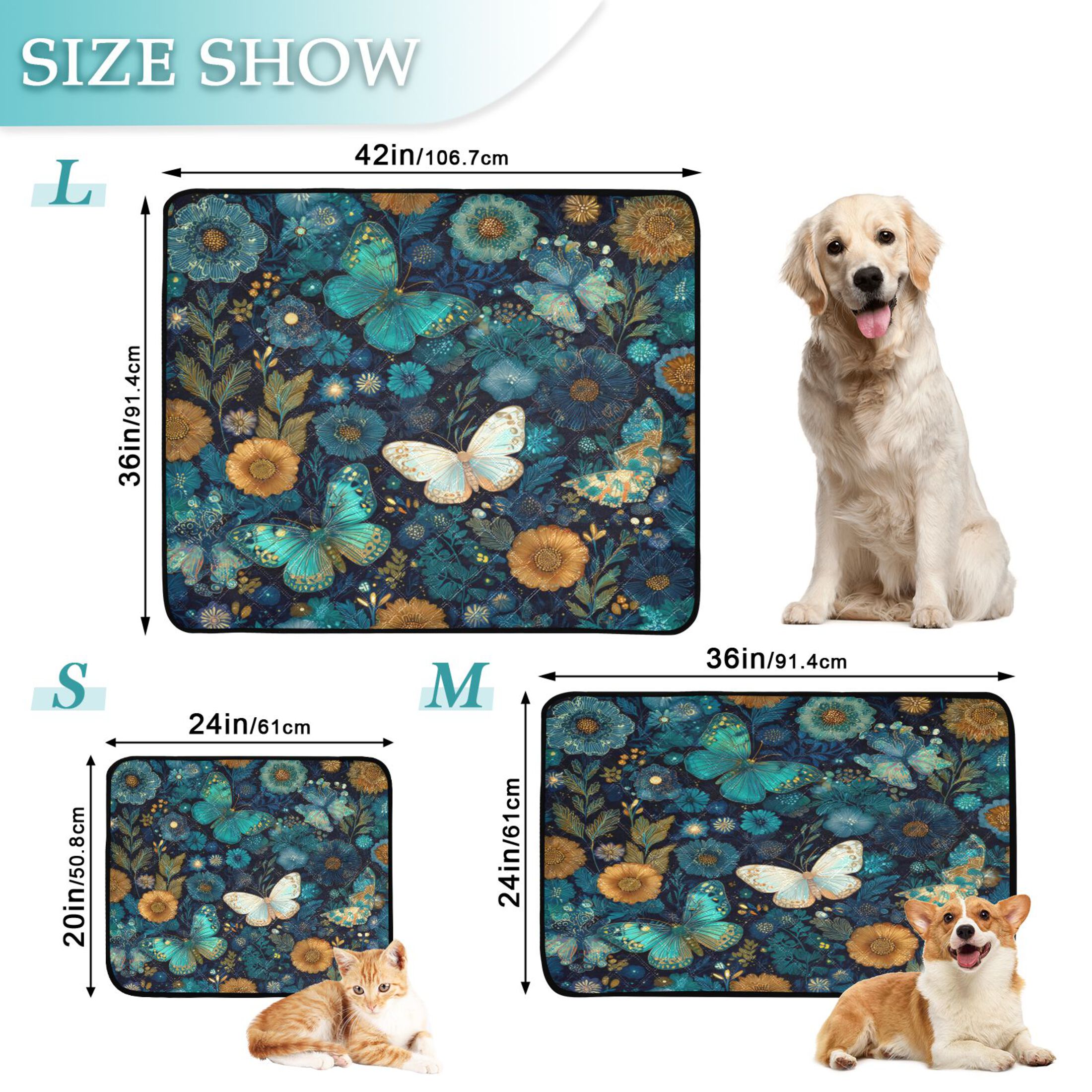 Qxltty Peacock Butterfly Cat litter Pads Pet Set of 3 Diaper Mats Center Anti-leakage Layer Absorbent Soft and Comfortable