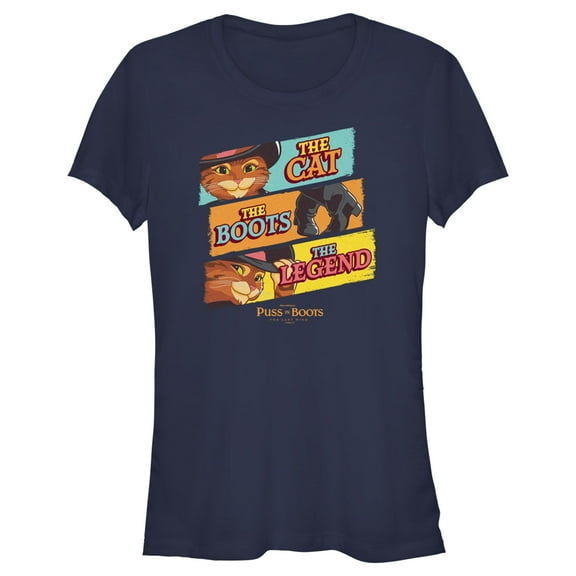 Junior's Puss in Boots: The Last Wish The Cat The Boots The Legend Graphic Tee Navy Blue Medium