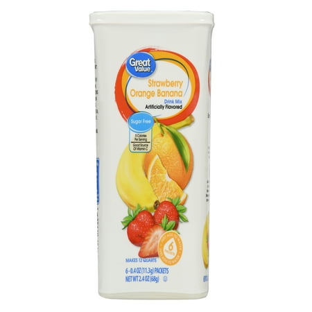 (12 Pack) Great Value Drink Mix, Strawberry Orange and Banana, Sugar-Free, 2.4 oz, 72