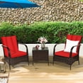 thumbnail image 4 of Costway 3 PCS Patio Rattan Furniture Set Coffee Table & 2 Rattan Chair W/Red Cushions, 4 of 12