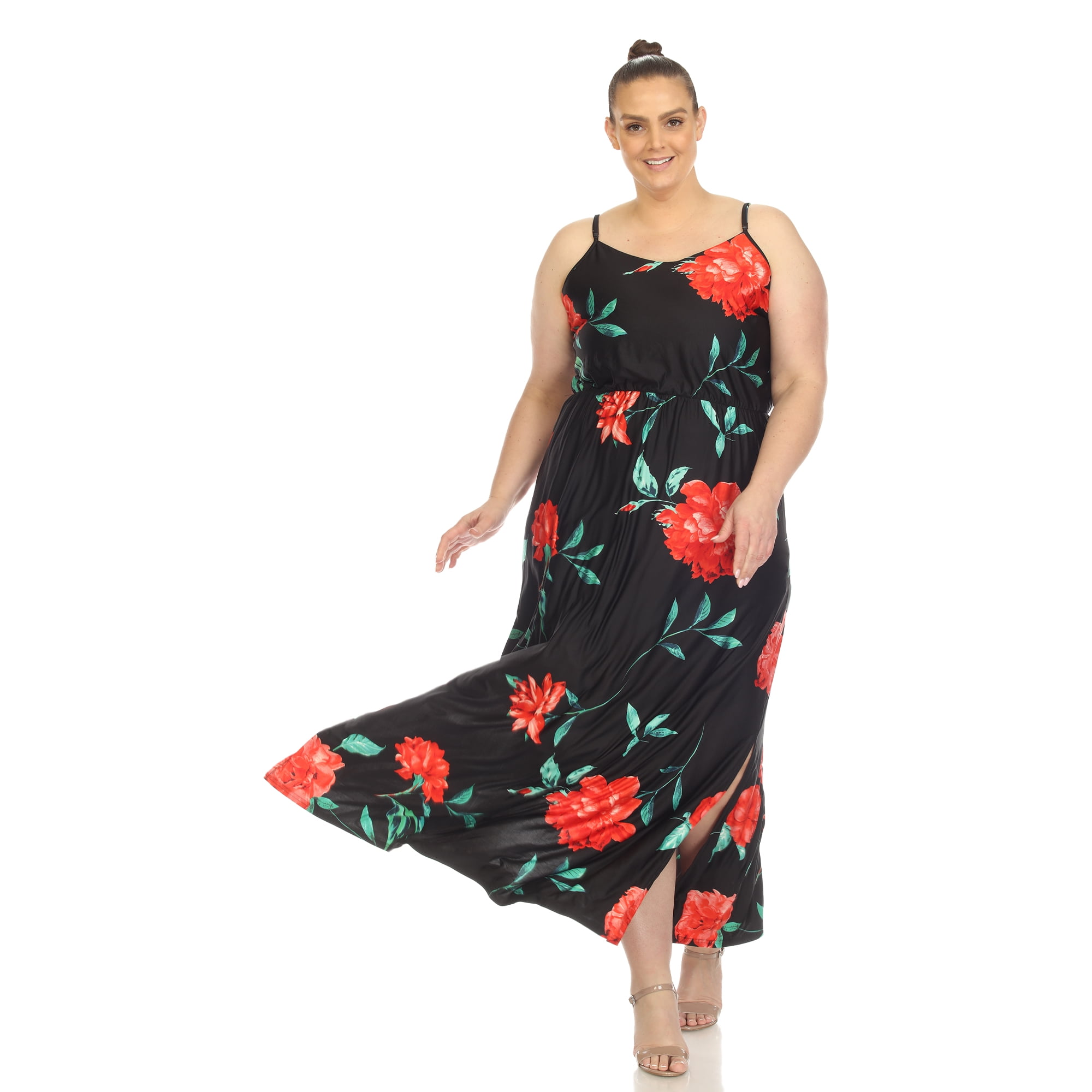 White Mark Women's Plus Size Floral Sleeveless Side Slit Maxi Dress
