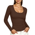 thumbnail image 3 of SuTry Womens Scoop Neck Top Long Sleeve Ribbed Knit Slim Fit Stretch Fabric Basic Tee Shirt Casual Everyday Wardrobe Staple, 3 of 7