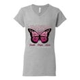 thumbnail image 2 of Wild Bobby Faith Hope Love Butterfly Ribbons Breast Cancer Awareness Women Standard V-Neck Tee, Heather Grey, Large, 2 of 6