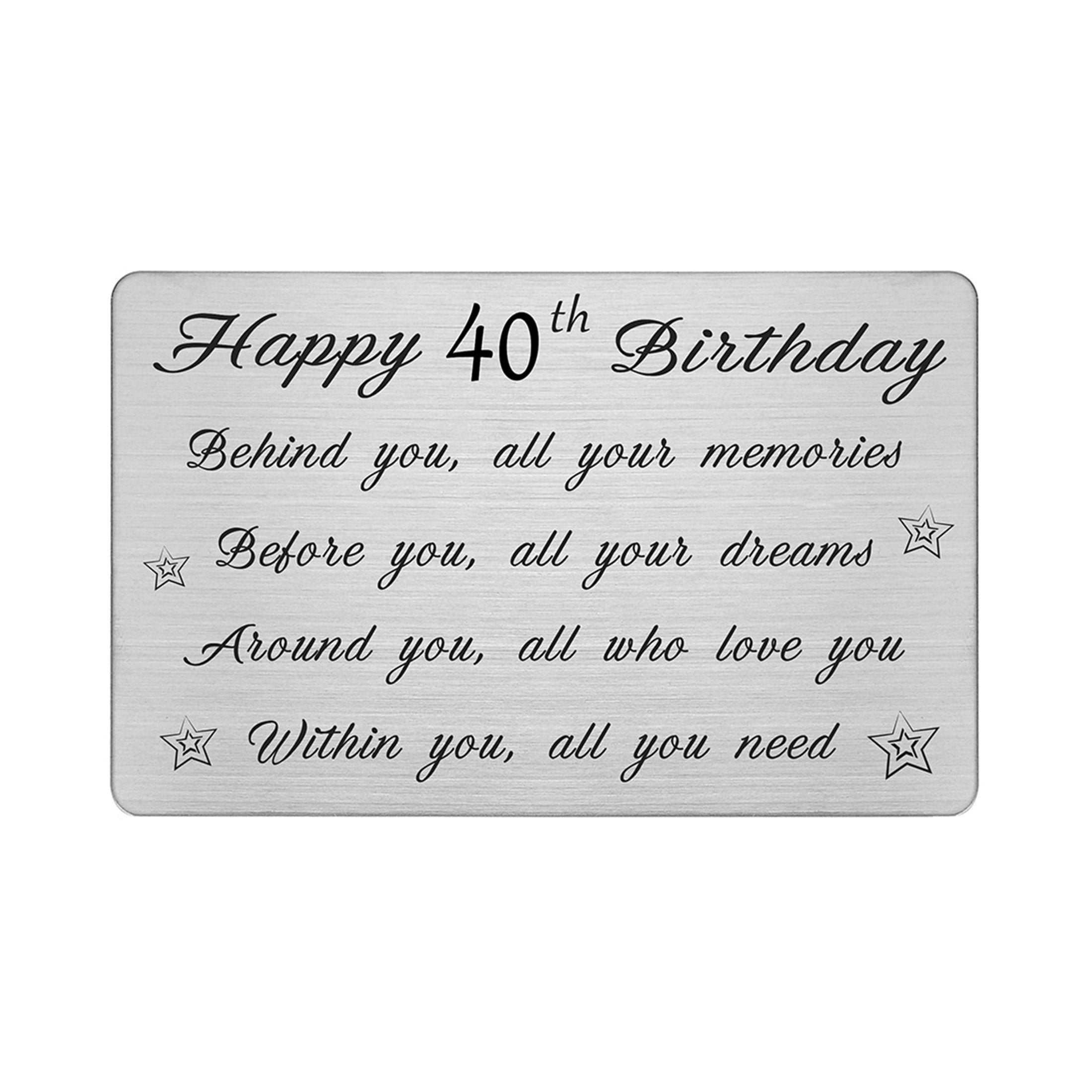 Degasken Happy 40th Birthday Card, Engraved Steel Wallet Card for 40 Year Old Men Women